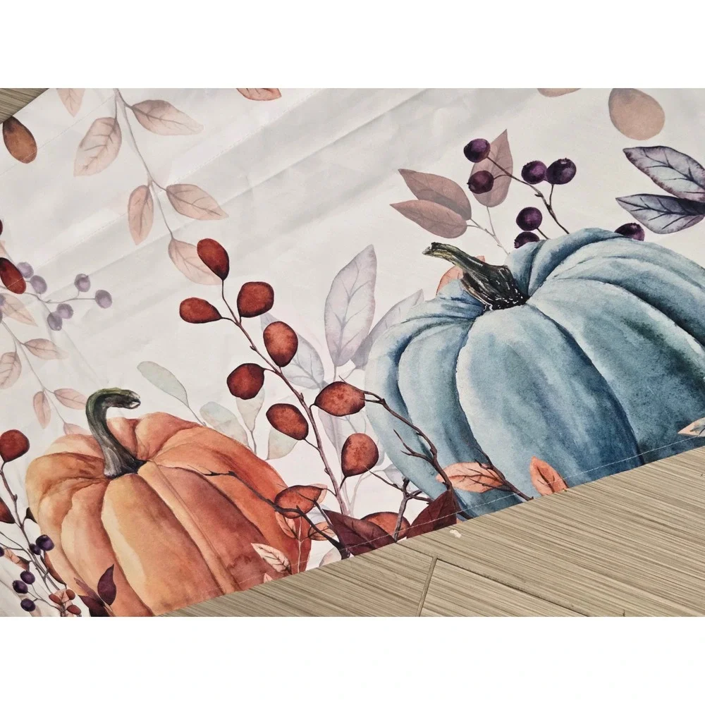 Fall Pumpkin Window Valance Autumn Harvest Watercolor Orange Teal 60x18